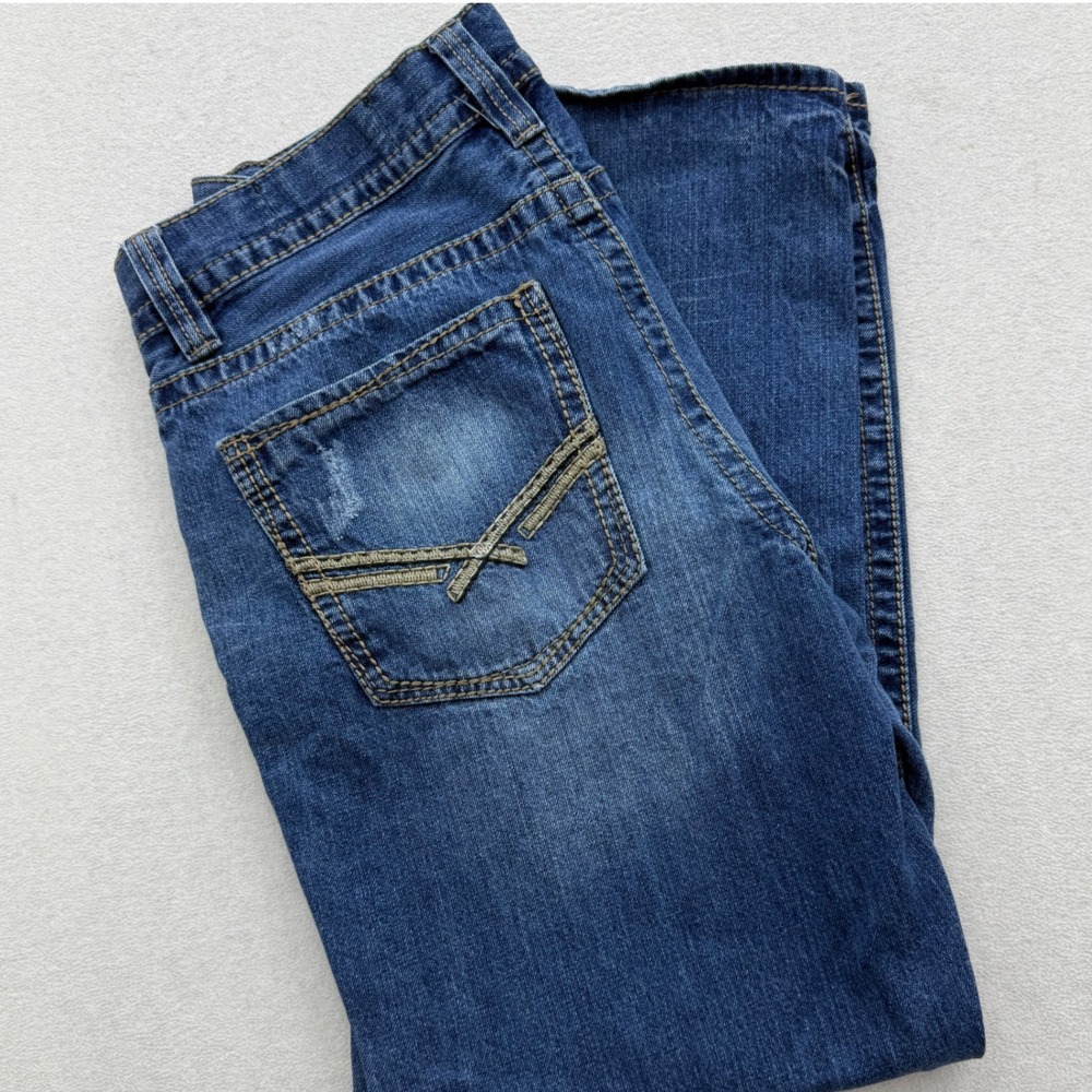 TK Axel Relaxed Straight Jeans Mens 34x30 Blue Distressed Denim Pants Casual